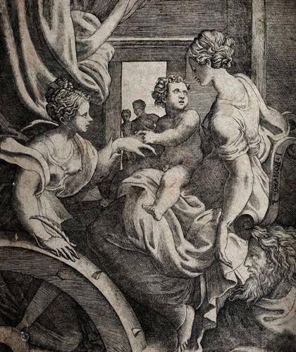 Saint Catherine. Line engraving by G. Bonasone after G.F.M. Mazzola, il Parmigianino.