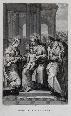 Saint Catherine. Engraving by A. Marchi after F. Rosaspina after P. Tibaldi.