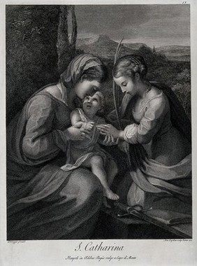 Saint Catherine. Engraving by A. Capellan, 1772, after A. Correggio.