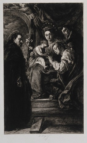 Saint Catherine. Etching by W. Unger after D. Zampieri, il Domenichino.