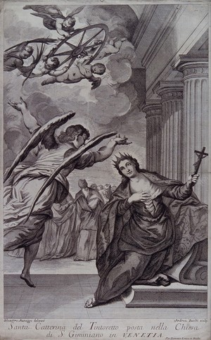 view Martyrdom of Saint Catherine. Engraving by A. Zucchi after S. Manaigo after G. Robusti, il Tintoretto.