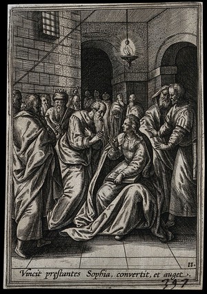 view Saint Catherine. Engraving by A. Wierix III.