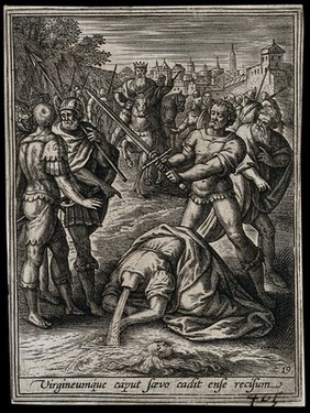 Martyrdom of Saint Catherine. Engraving by A. Wierix III.