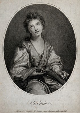 Saint Cecilia. Stipple engraving by J.M. Delattre after G.F. Barbieri, il Guercino.