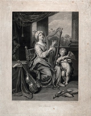 Saint Cecilia. Engraving by J. Bouillard after Dubois after P. Mignard.