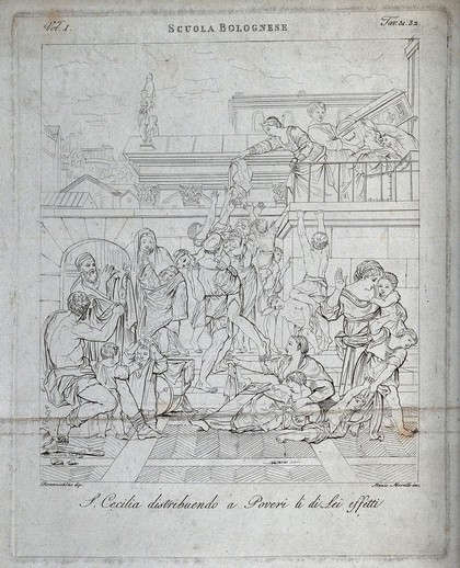 Saint Cecilia. Etching by S. Morelli after D. Zampieri, il Domenichino.