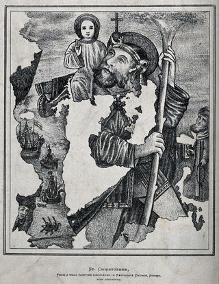 Saint Christopher. Process print after a lithograph (?).
