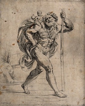 Saint Christopher. Etching by G. Reni.