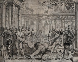 view Martyrdom of Saint Christopher. Etching by G. David after A. Mantegna.