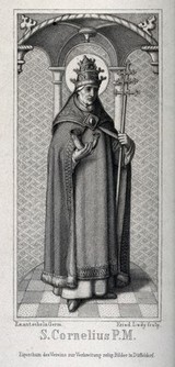 Saint Cornelius, Pope. Line engraving by F.A. Ludy.