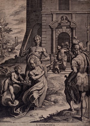 view Martyrdom of Saint Dorothy. Engraving by M. Greuter after Raffaellino da Reggio.