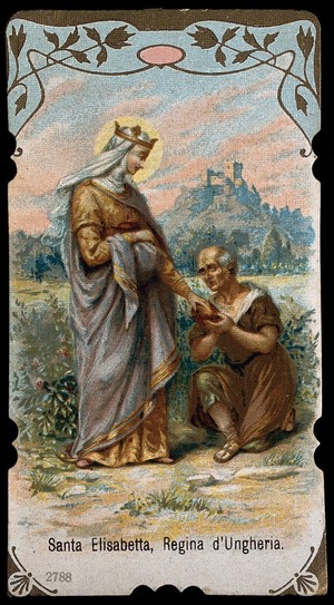 view Saint Elizabeth of Hungary. Colour lithograph.