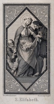 Saint Elizabeth of Hungary. Line engraving by F. Ludy after F. Overbeck.