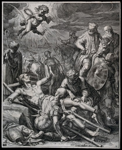 Martyrdom of Saint Emmeramus. Engraving.