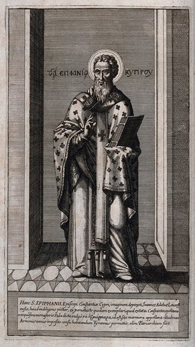 Saint Epiphanius of Salamis. Line engraving.