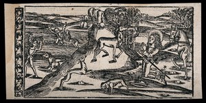 view Saint Eustace. Woodcut.