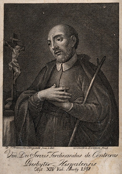 Saint Ferdinand contemplating Christ on the cross.