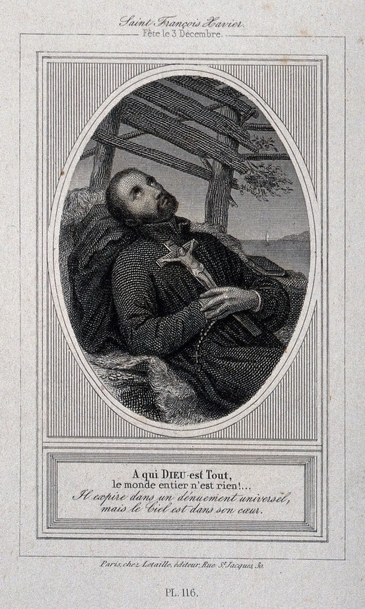 Death of Saint Francis Xavier, holding a crucifix and