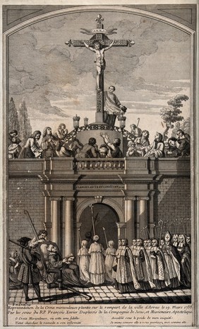 Presentation of a cross to the city of Arras by François Xavier Duplessis in March 1738. Engraving by N.J.B. de Poilly, ca. 1740.