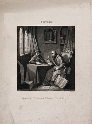 view Saint Francis of Sales conversing with the Duke of Lesdiguières. Etching by C.E. Elmerich after A.C.F. Gamen-Dupasquier, 1842.