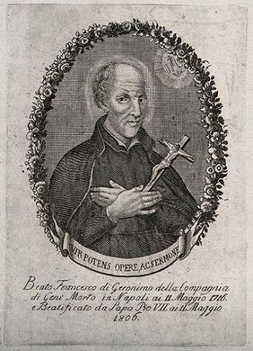 The Blessed (subsequently Saint) Francisco Geronimo y Gravina holding a crucifix; head and shoulders. Etching, ca. 1806.