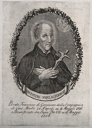 view The Blessed (subsequently Saint) Francisco Geronimo y Gravina holding a crucifix; head and shoulders. Etching, ca. 1806.