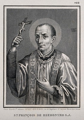 The Blessed (subsequently Saint) Francisco Geronimo y Gravina holding a crucifix; head and shoulders. Engraving, 1840/1880.