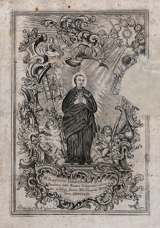 Saint Francis Caracciolo, holding the sacred heart; in a
