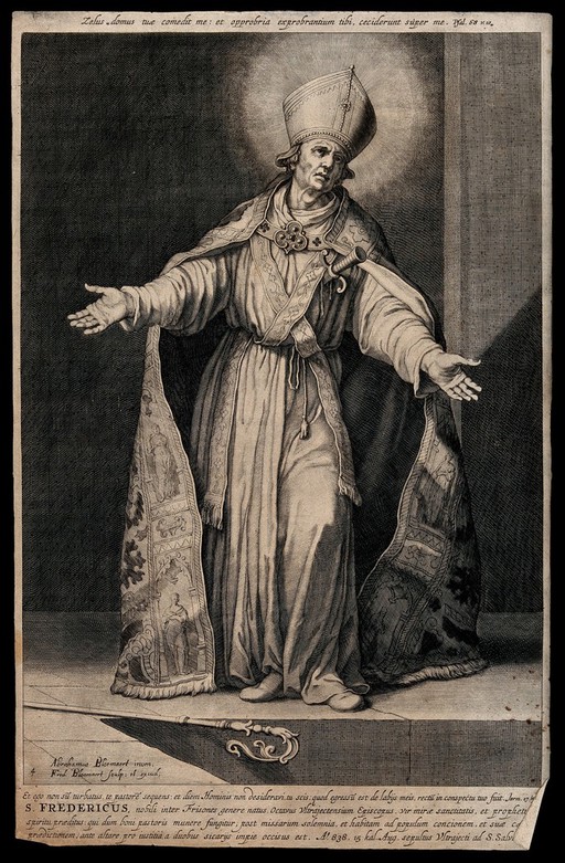 Frederick d'Utrecht stabbed in the heart. Etching by