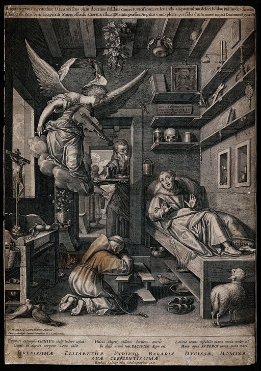 Saint Francis of Assisi in his cell having a vision of an