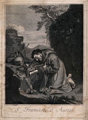 Saint Francis of Assisi. Engraving after G. Reni (?).