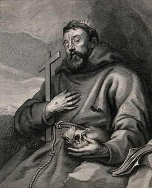 view Saint Francis of Assisi. Line engraving by L. Vorsterman after Sir A. van Dyck.