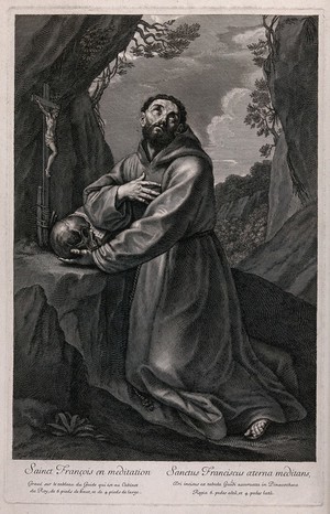 view Saint Francis of Assisi. Engraving after G. Reni.