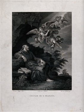 Saint Francis of Assisi. Engraving by H. Güttenberg after Mullard after F. Lauri.