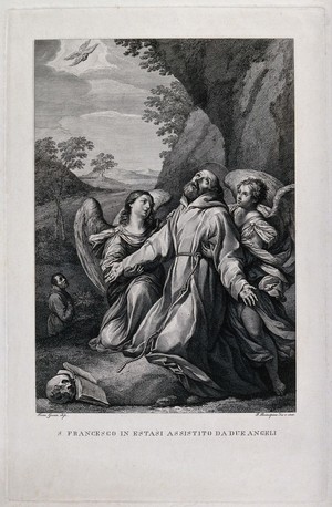 view Saint Francis of Assisi. Engraving by F. Rosaspina after F.G. Gessi.