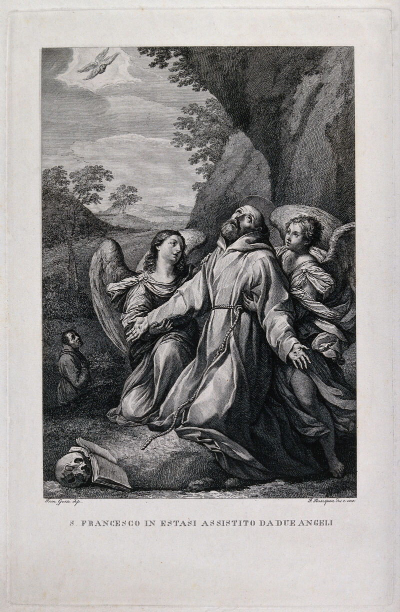 Saint Francis of Assisi. Engraving by F. Rosaspina after F.G. Gessi., by Francesco Gessi