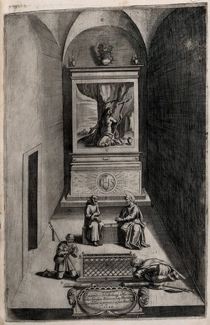 view The interior of the chapel of Saint Mary Magdalen, on Mount Verna, where Saint Francis of Assisi retreated. Engraving attributed to D. Falcini after J. Ligozzi, ca. 1612.