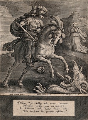 view Saint George. Engraving by A. Collaert after J. Stradanus (Van der Straet), ca. 1600.