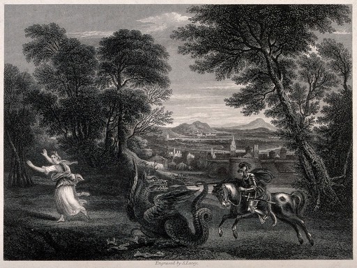 Saint George. Engraving by S. Lacey after D. Zampieri, il Domenichino.