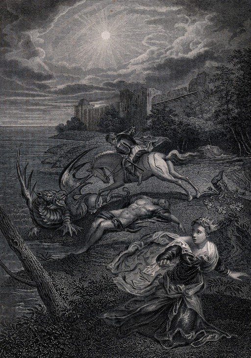 Saint George. Engraving by G.J. Corbould after Tintoretto.