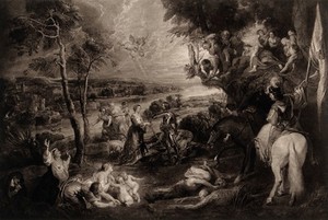 view Saint George and the dragon. Photogravure after P.P. Rubens, 19--.