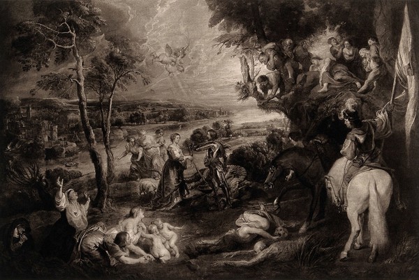 Saint George and the dragon. Photogravure after P.P. Rubens, 19--.