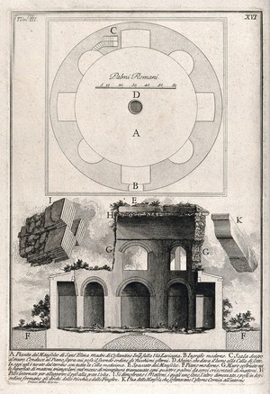 view Saint Helen: the mausoleum of Saint Helena in Rome. Engraving by G.B. Piranesi.