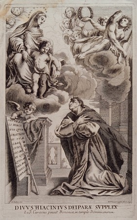 Saint Hyacinth. Line engraving by J.J. Thourneyser, 1690, after N. Cochin after L. Carracci.