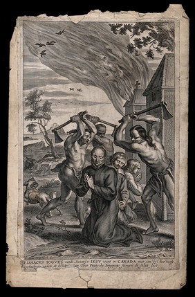 Martyrdom of Father Isaac Jogues S.J. in Canada. Engraving by A. Millaert (Melaer) after A. van Diepenbeeck.