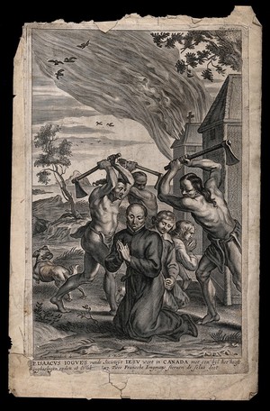 view Martyrdom of Father Isaac Jogues S.J. in Canada. Engraving by A. Millaert (Melaer) after A. van Diepenbeeck.