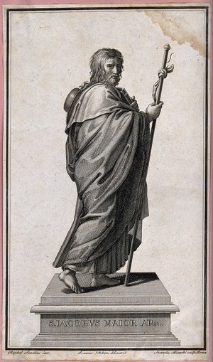 view Saint James the Great. Line engraving by S. Bianchi after J. Petrini after Raphael.