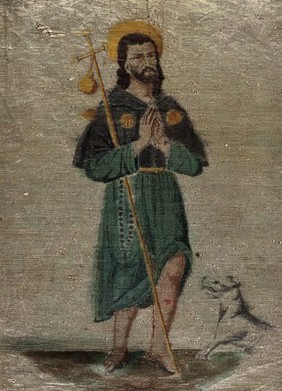 Saint James the Great (?). Watercolour on woven fabric.