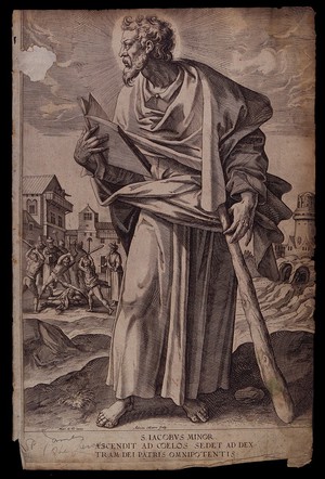 view Saint James the Less. Engraving by A. Collaert after M. de Vos.