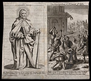 view Martyrdom of Saint James the Less. Engraving.